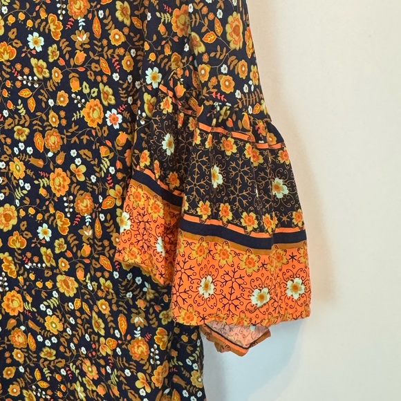NWT AVENUE Harper Black Orange Floral Border Print Tunic Top Plus Size 16 Blouse - Picture 4 of 5